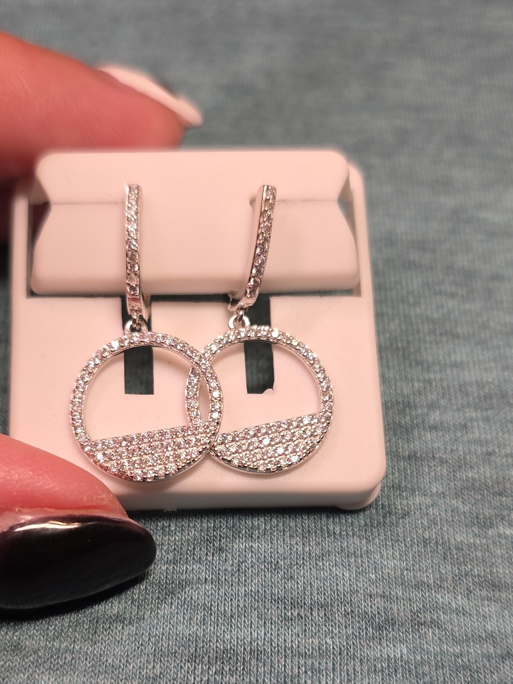 Silver Spinel Pave Circle Drop Earrings